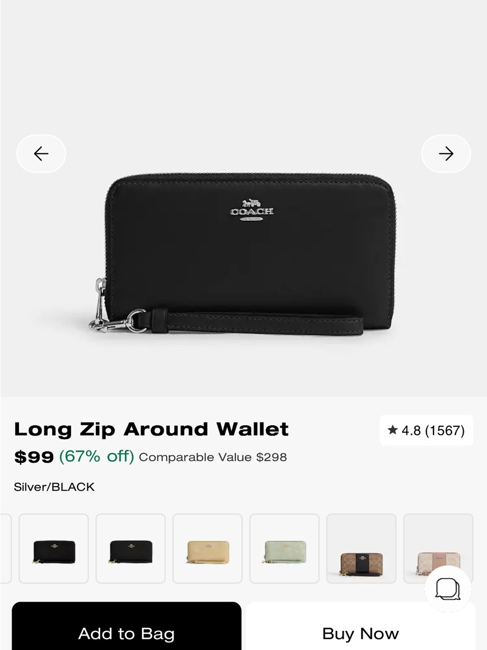 Coach Long Zip Around Wallet - Black